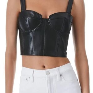 Alice + Olivia Black Leather Crop Top faux leather